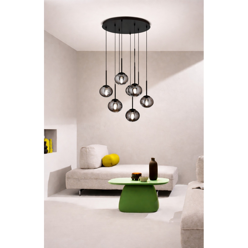 Ondaluce - Lámpara colgante con cable JEWEL 8xE14/10W/230V diámetro 70 cm negro/negro ahumado