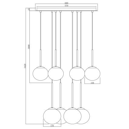 Ondaluce - Lámpara colgante con cable JEWEL 8xE14/10W/230V diámetro 70 cm negro/negro ahumado