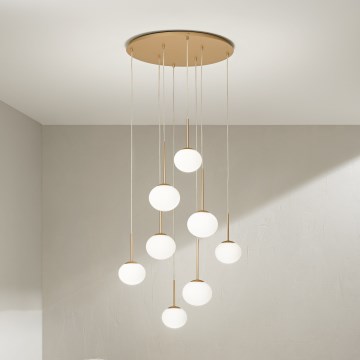 Ondaluce - Lámpara colgante con cable JEWEL 8xE14/10W/230V Ø 70 cm dorado/blanco