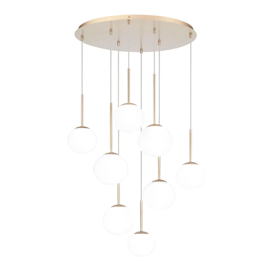 Ondaluce - Lámpara colgante con cable JEWEL 8xE14/10W/230V Ø 70 cm dorado/blanco