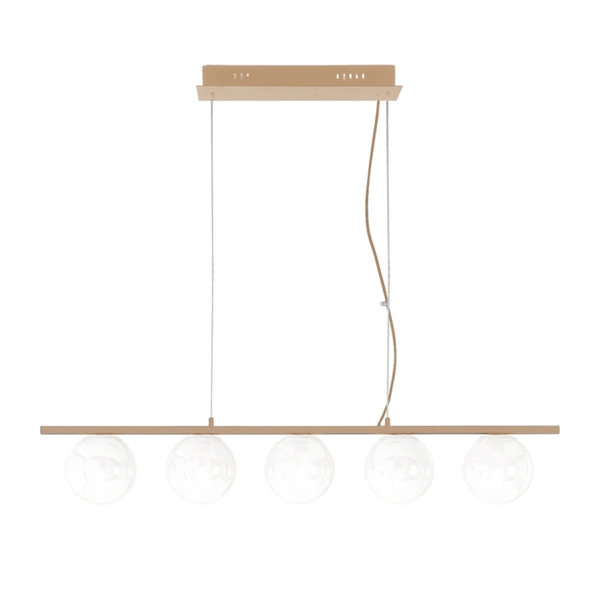 Ondaluce - Lámpara colgante con cable MONILE 5xE14/10W/230V dorada/blanca