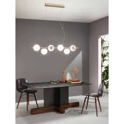 Ondaluce - Lámpara colgante con cable MONILE 6xE14/10W/230V dorada/blanca