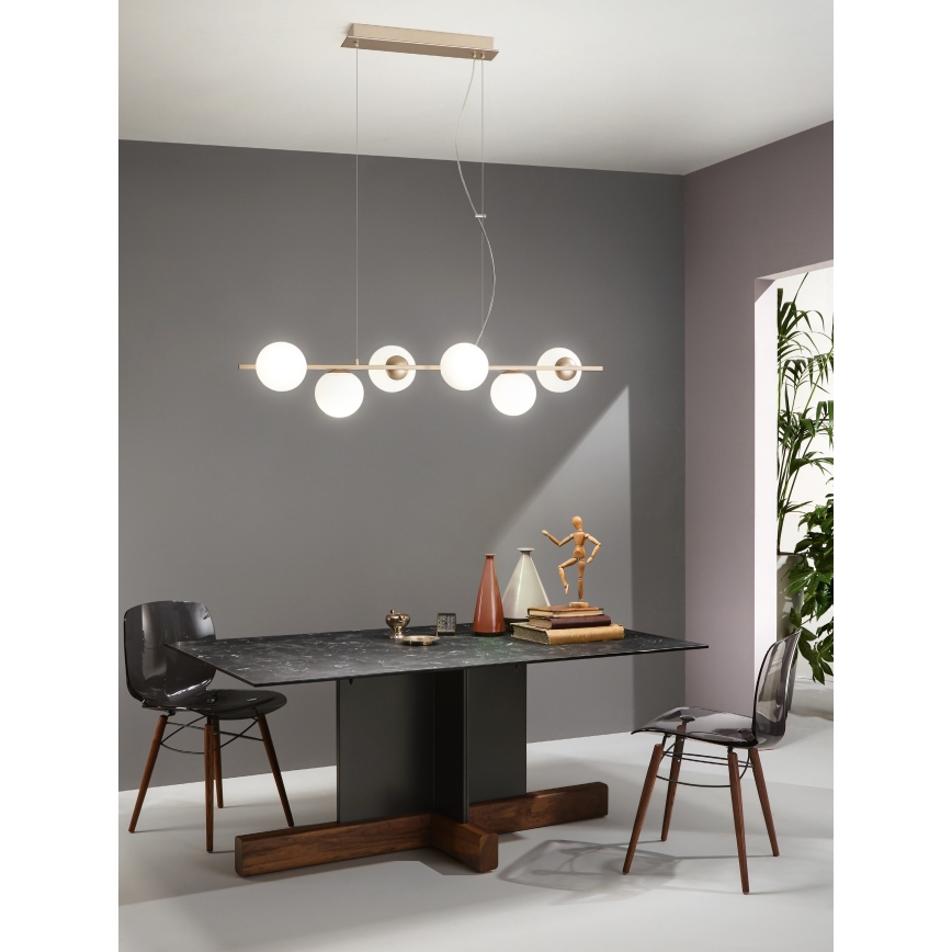 Ondaluce - Lámpara colgante con cable MONILE 6xE14/10W/230V dorada/blanca