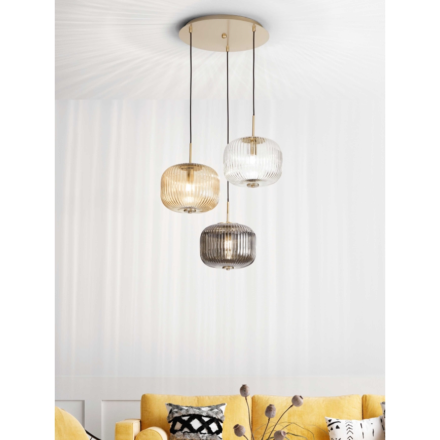 Ondaluce - Lámpara colgante con cable ODETTE 3xE14/10W/230V Ø 43 cm dorada/ahumada multicolor