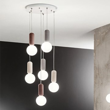 Ondaluce - Lámpara colgante con cable ROCK 6xG9/7W/230V Ø 35 cm hormigón/marrón/gris/blanco