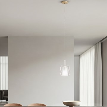 Ondaluce - Lámpara colgante con cable THELMA 1xE27/15W/230V Ø 19,5 cm dorada/transparente