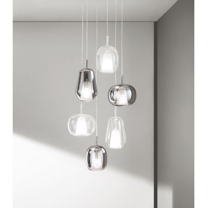 Ondaluce - Lámpara colgante con cable THELMA 1xE27/15W/230V Ø 19,5 cm dorada/transparente