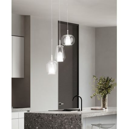 Ondaluce - Lámpara colgante con cable THELMA 1xE27/15W/230V Ø 19,5 cm dorada/transparente