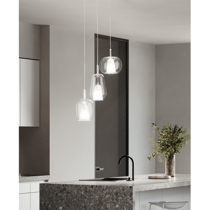 Ondaluce - Lámpara colgante con cable THELMA 1xE27/15W/230V Ø 19,5 cm dorada/transparente