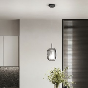 Ondaluce - Lámpara colgante con cable THELMA 1xE27/15W/230V Ø 19,5 cm negro/gris ahumado