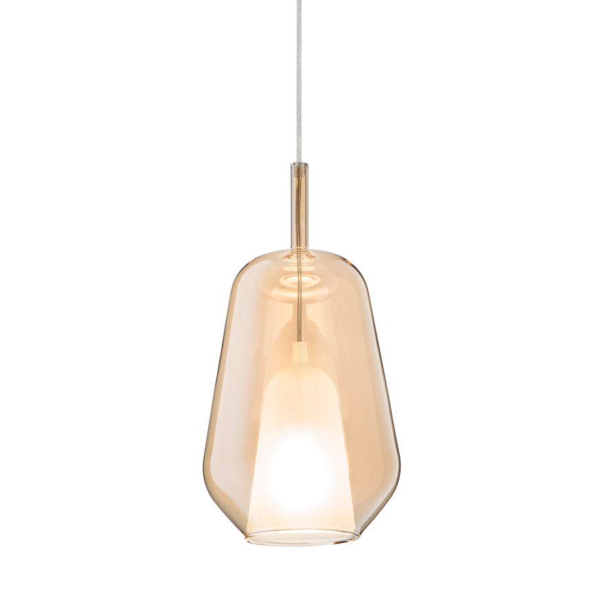 Ondaluce - Lámpara colgante con cable THELMA 1xE27/15W/230V Ø 19 cm dorado/beige ahumado