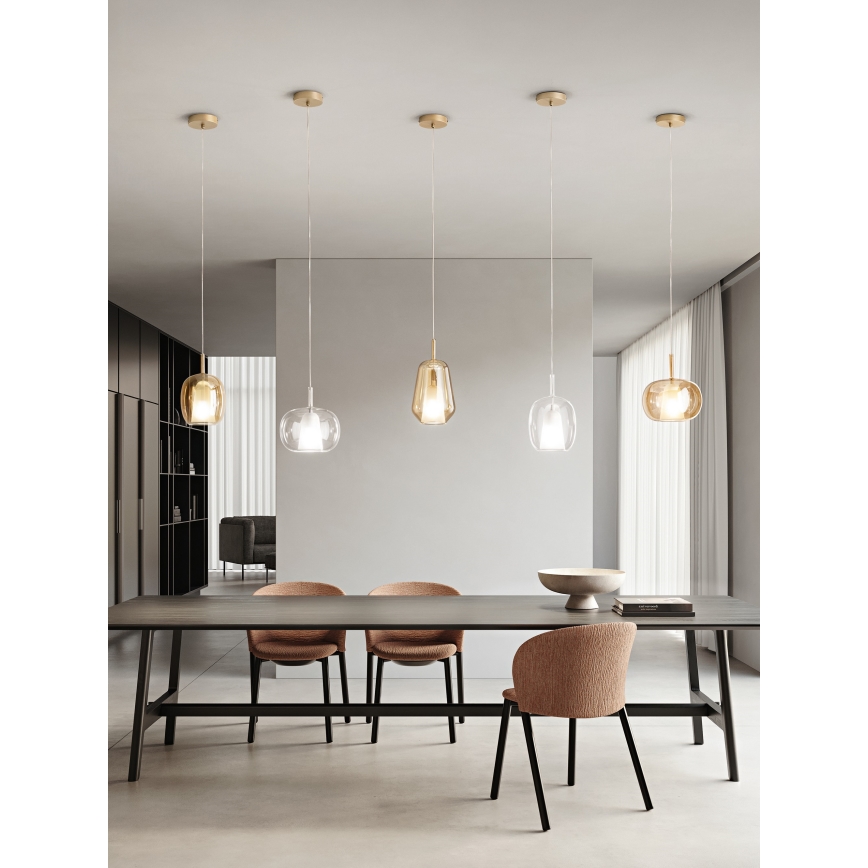 Ondaluce - Lámpara colgante con cable THELMA 1xE27/15W/230V Ø 19 cm dorado/beige ahumado