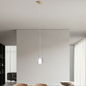 Ondaluce - Lámpara colgante con cable THELMA 1xE27/15W/230V Ø 19 cm dorado/transparente