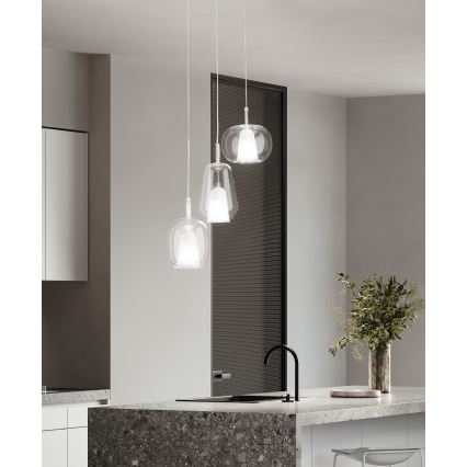 Ondaluce - Lámpara colgante con cable THELMA 1xE27/15W/230V Ø 19 cm dorado/transparente