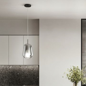 Ondaluce - Lámpara colgante con cable THELMA 1xE27/15W/230V Ø 19 cm negro/gris ahumado