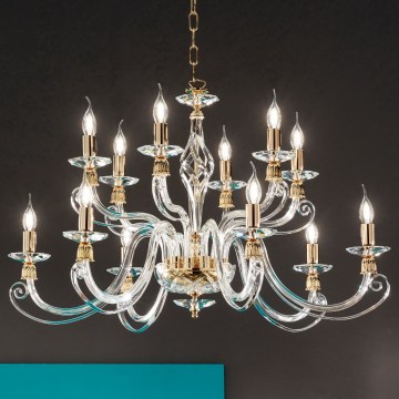 Ondaluce - Lámpara colgante con cadena 1306 12xE14/10W/230V Ø 100 cm dorado/transparente