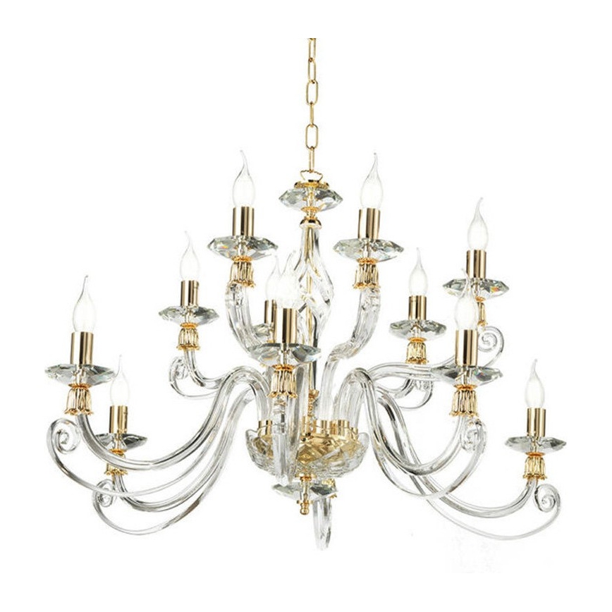 Ondaluce - Lámpara colgante con cadena 1306 12xE14/10W/230V Ø 100 cm dorado/transparente