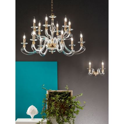 Ondaluce - Lámpara colgante con cadena 1306 12xE14/10W/230V Ø 100 cm dorado/transparente