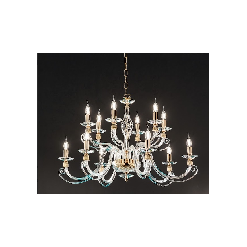 Ondaluce - Lámpara colgante con cadena 1306 12xE14/10W/230V Ø 100 cm dorado/transparente