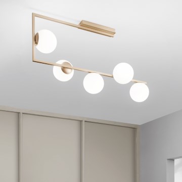 Ondaluce - Lámpara colgante con varilla MONILE 5xE14/10W/230V dorada/blanca