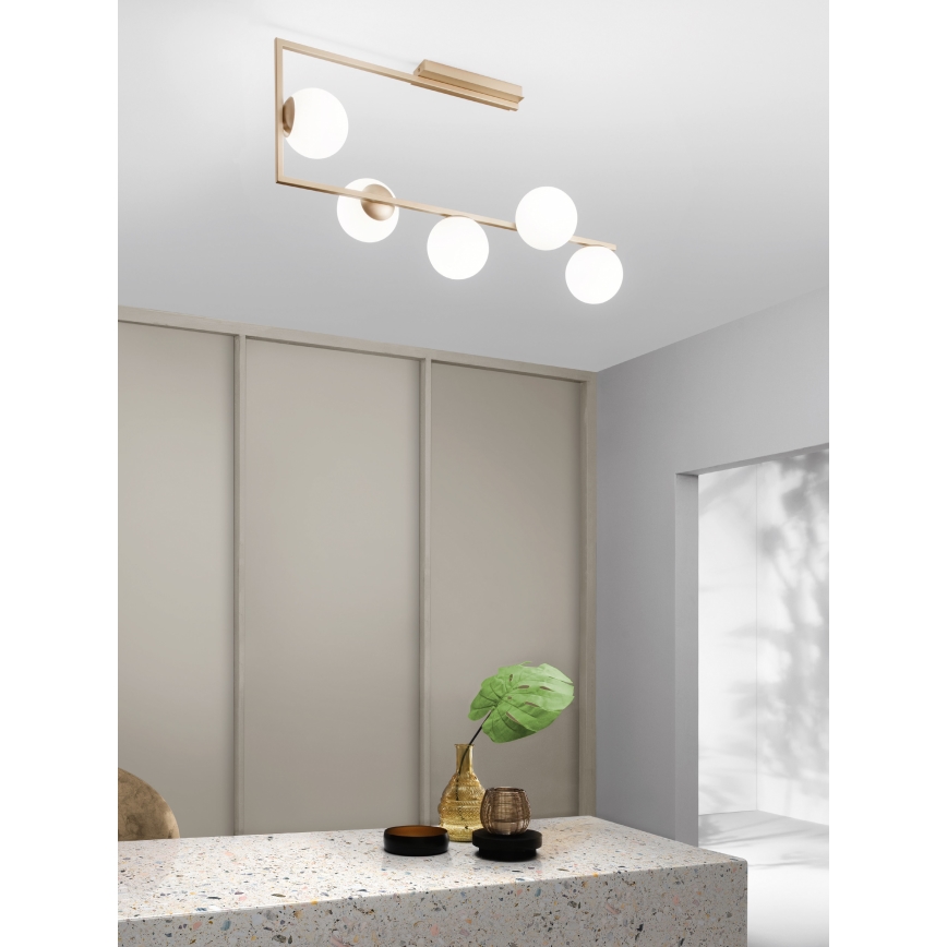 Ondaluce - Lámpara colgante con varilla MONILE 5xE14/10W/230V dorada/blanca