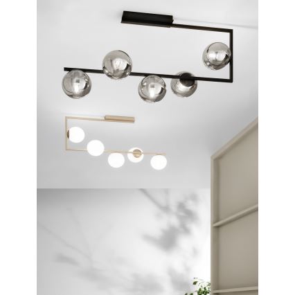 Ondaluce - Lámpara colgante con varilla MONILE 5xE14/10W/230V dorada/blanca