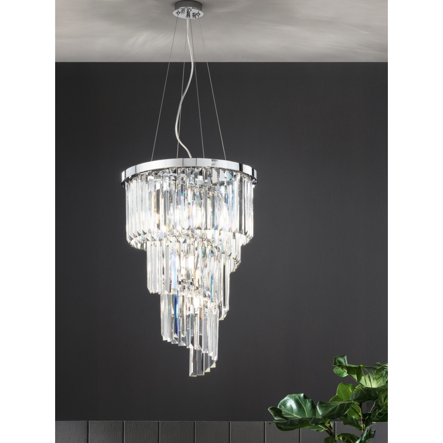 Ondaluce - Lámpara de araña de cristal con cable ALEXANDER 7xE14/10W/230V Ø 40 cm acabado cromado brillante