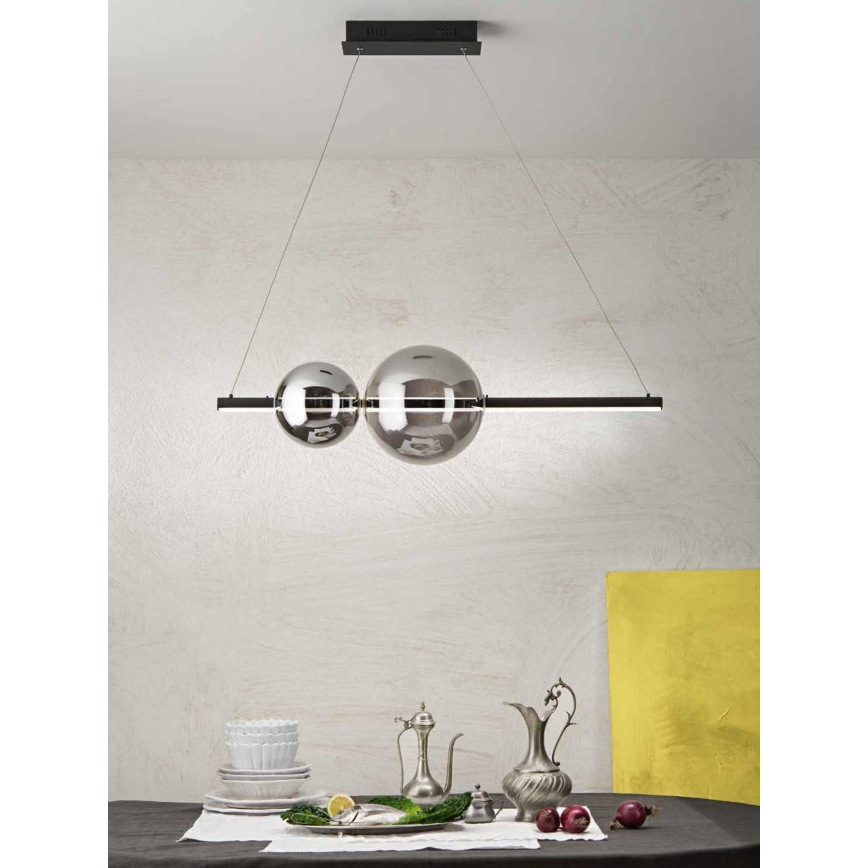 Ondaluce - Lámpara colgante LED regulable con cable FUFI LED/40W/230V negro/negro ahumado