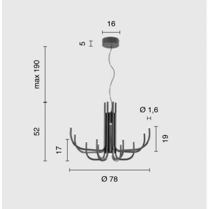 Ondaluce - Lámpara colgante LED regulable con cable NOUVEAU LED/35W/230V Ø 78 cm negra