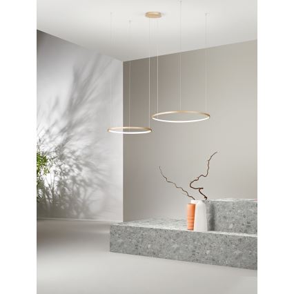 Ondaluce - Lámpara colgante LED regulable suspendida por cable SOEL LED/28W/230V + LED/38W Ø 80/60 cm dorada
