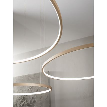 Ondaluce - Lámpara colgante LED regulable suspendida por cable SOEL LED/28W/230V + LED/38W Ø 80/60 cm dorada