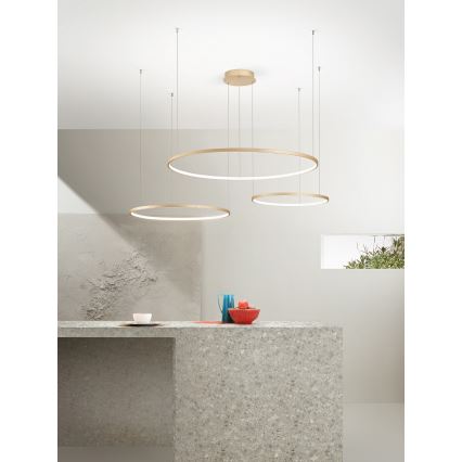 Ondaluce - Lámpara colgante LED regulable con cable SOEL LED/28W/230V + LED/38W + LED/47W Ø 100/80/60 cm dorada