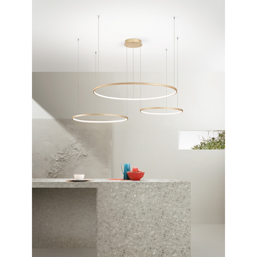 Ondaluce - Lámpara colgante LED regulable con cable SOEL LED/28W/230V + LED/38W + LED/47W Ø 100/80/60 cm dorada