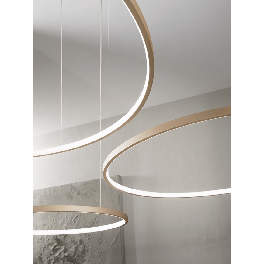 Ondaluce - Lámpara colgante LED regulable con cable SOEL LED/28W/230V + LED/38W + LED/47W Ø 100/80/60 cm dorada