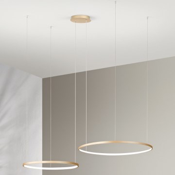 Ondaluce - Lámpara colgante LED regulable suspendida por cable SOEL LED/28W/230V + LED/38W Ø 80/60 cm dorada