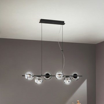 Ondaluce - Lámpara colgante MONILE con cable 6xE14/10W/230V negro/ahumado