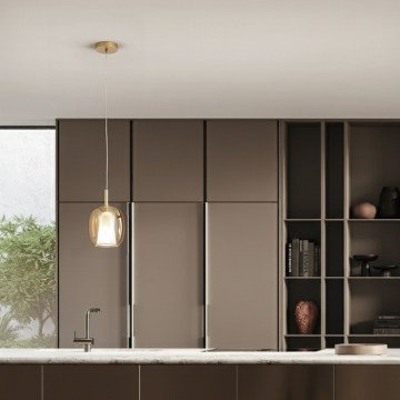 Ondaluce - Lámpara colgante THELMA con cable 1xE27/15W/230V Ø 19,5 cm dorado/beige ahumado