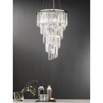 Ondaluce - Lámpara colgante de cristal con cable ALEXANDER 10xE14/10W/230V Ø 50 cm cromo brillante