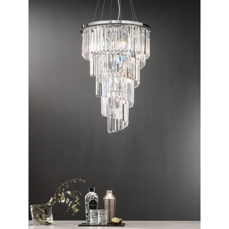 Ondaluce - Lámpara colgante de cristal con cable ALEXANDER 10xE14/10W/230V Ø 50 cm cromo brillante