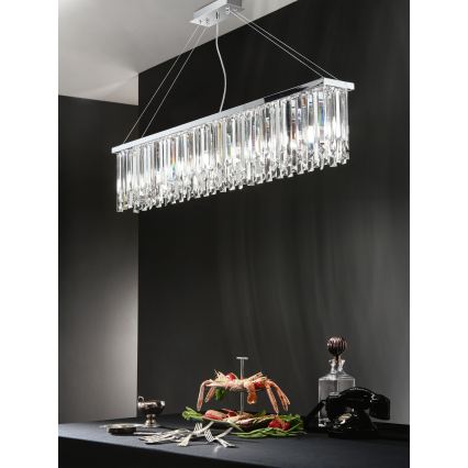 Ondaluce - Lámpara de araña de cristal suspendida por cable BATIDA 8xE14/10W/230V cromado brillante