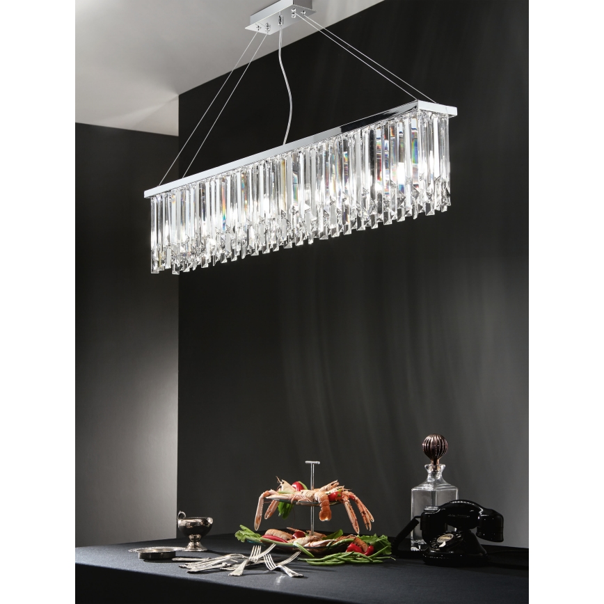 Ondaluce - Lámpara de araña de cristal suspendida por cable BATIDA 8xE14/10W/230V cromado brillante