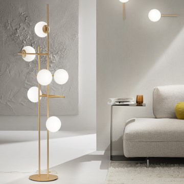 Ondaluce - Lámpara de pie JEWEL 6xE14/10W/230V 166 cm dorada/blanca