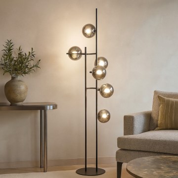 Ondaluce - Lámpara de pie JEWEL 6xE14/10W/230V 166 cm negro/ahumado