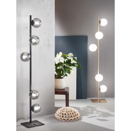 Ondaluce - Lámpara de pie MONILE 5xE14/10W/230V 170 cm negro/negro ahumado