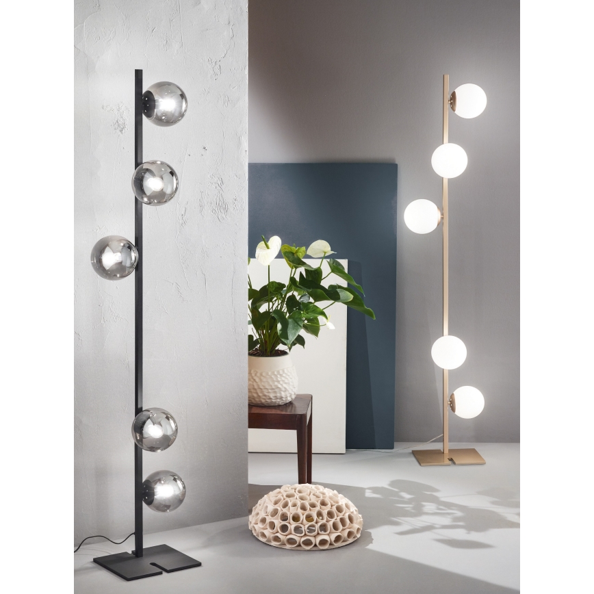 Ondaluce - Lámpara de pie MONILE 5xE14/10W/230V 170 cm negro/negro ahumado