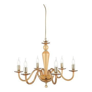 Ondaluce - Lámpara de suspensión con cable PAGANINI 6xE14/10W/230V Ø 70 cm dorada/beige ahumado