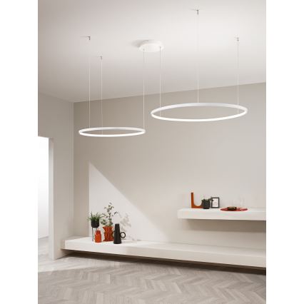 Ondaluce - Lámpara colgante LED regulable con cable SOEL LED/28W/230V + LED/38W 3000/4000K Ø 80/60 cm blanca