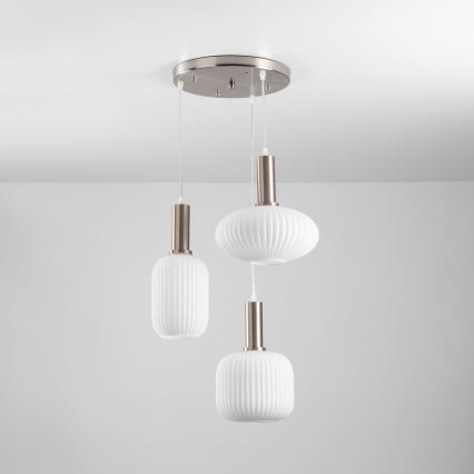 ONLI - Lámpara colgante con cable DOROTY 3xE27/15W/230V blanca/cromo brillante