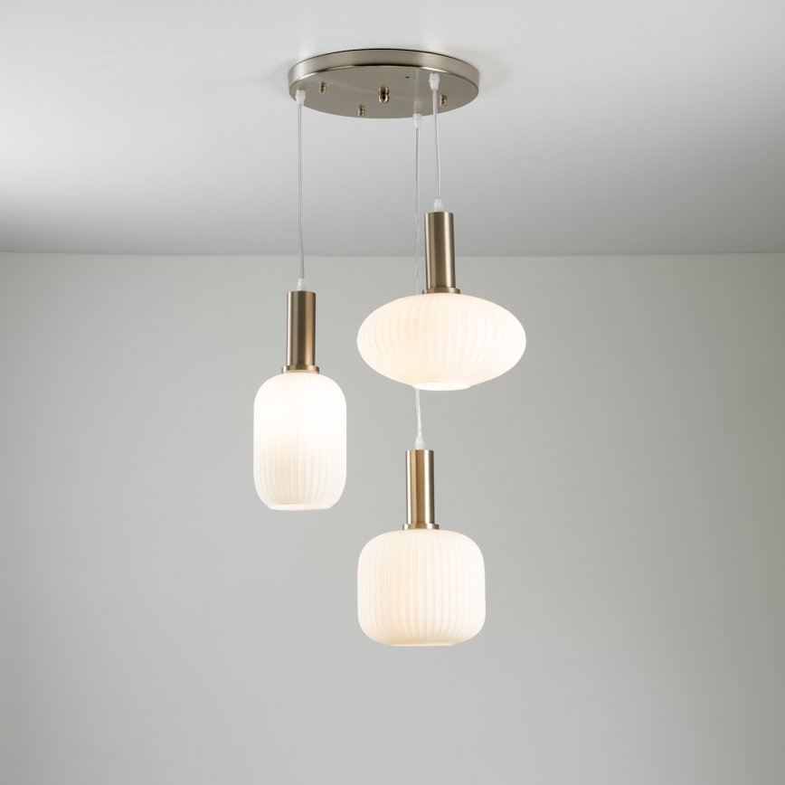 ONLI - Lámpara colgante con cable DOROTY 3xE27/15W/230V blanca/cromo brillante