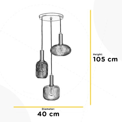ONLI - Lámpara colgante con cable DOROTY 3xE27/15W/230V blanca/cromo brillante